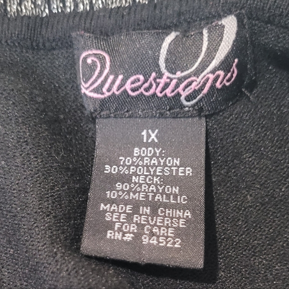 Woman's Sz 1X Black Off the Shoulder Metallic Cowl Neck Sweater by QUESTIONS - Picture 5 of 6